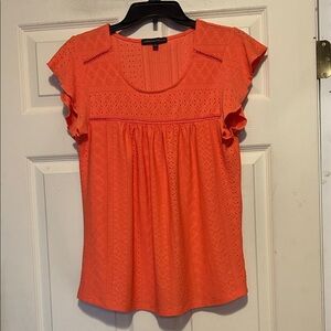 Adrienne Vittadini Eyelet Flutter-sleeve Top Size Small